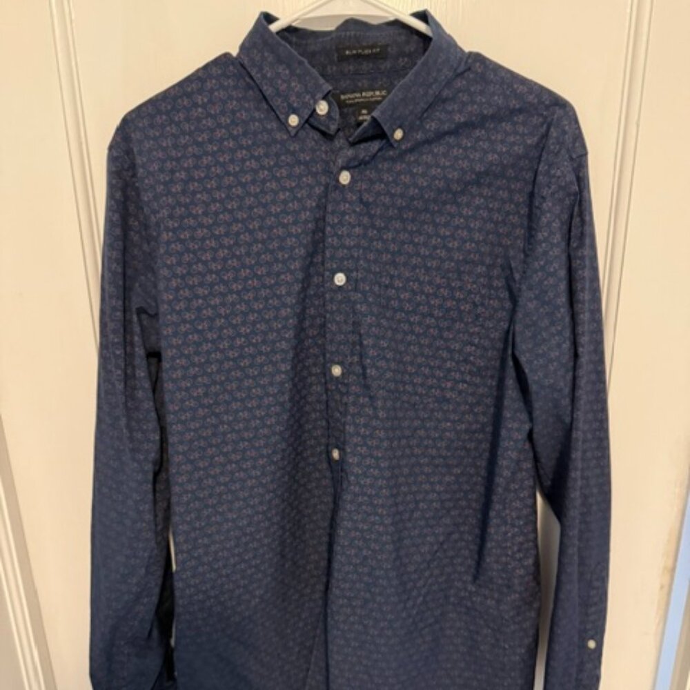 Banana Republic- Slim Fit Flex- Stretch Cotton- Mens Dress Shirt- Bicycles